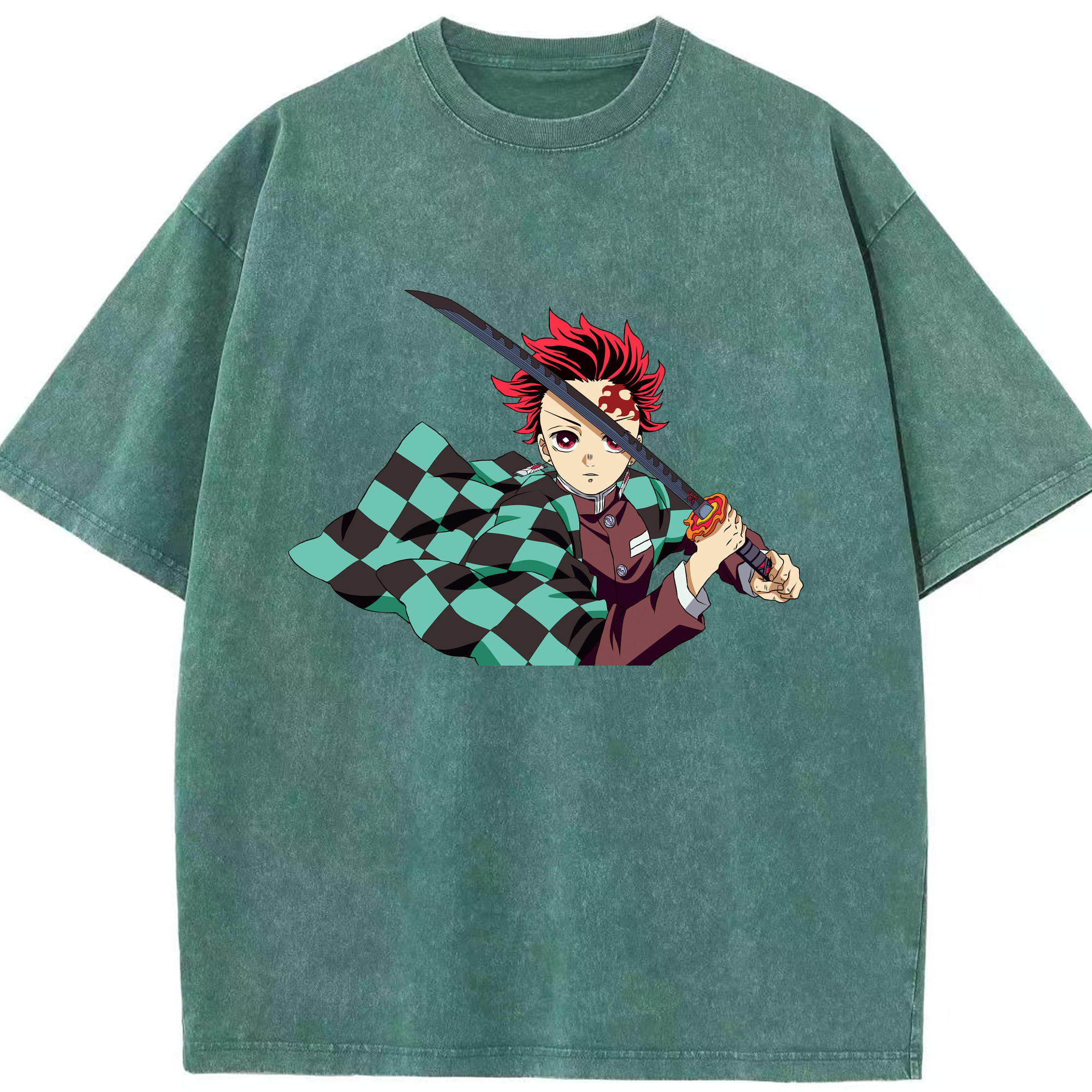 （画像用） 鬼滅の刃 竈門 炭治郎／かまど たんじろう Kamado Tanjirou 綿100% ヴィンテージ風 半袖Tシャツ（フロントプリント）